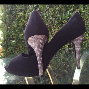 Auth Nina New York Rhinestones Black Heels Toe 9